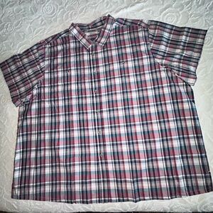 King Size 6XL Plaid Button Up Shirt Short Sleeve Big & Tall Cotton Blend Casual